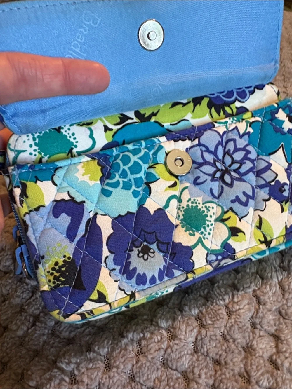 Vera Bradley Quilted Floral Wristlet in Blue, Yellow & Teal - Picture 2 of 6